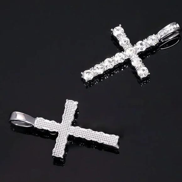 ⭐ Beautiful 2Pc 24" Diamond Necklace & Cross Pendant With 4mm Diamonds 18k ⭐ - Picture 7 of 10